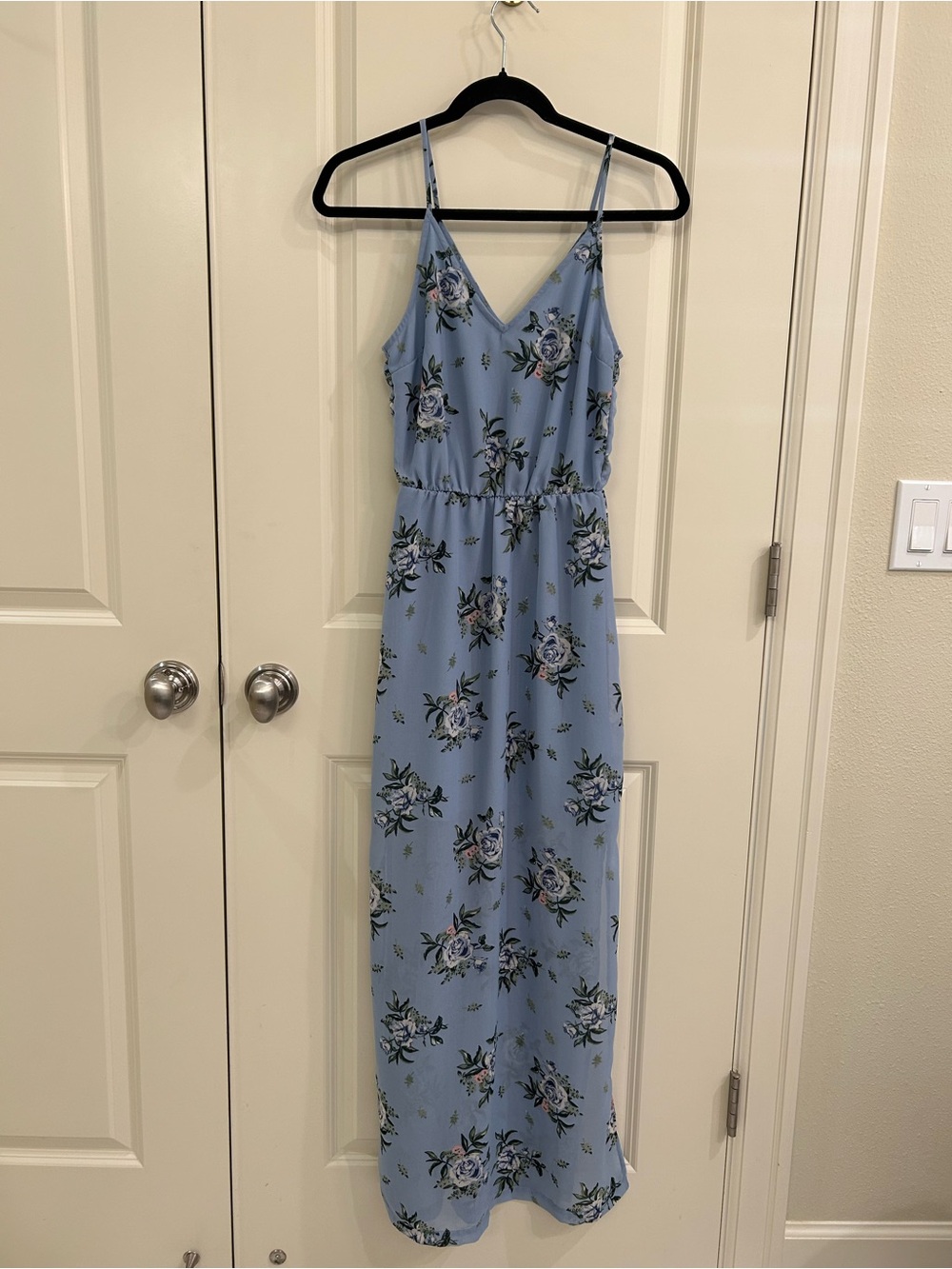 H&M Light Blue Floral Maxi Dress with Spaghetti Straps
